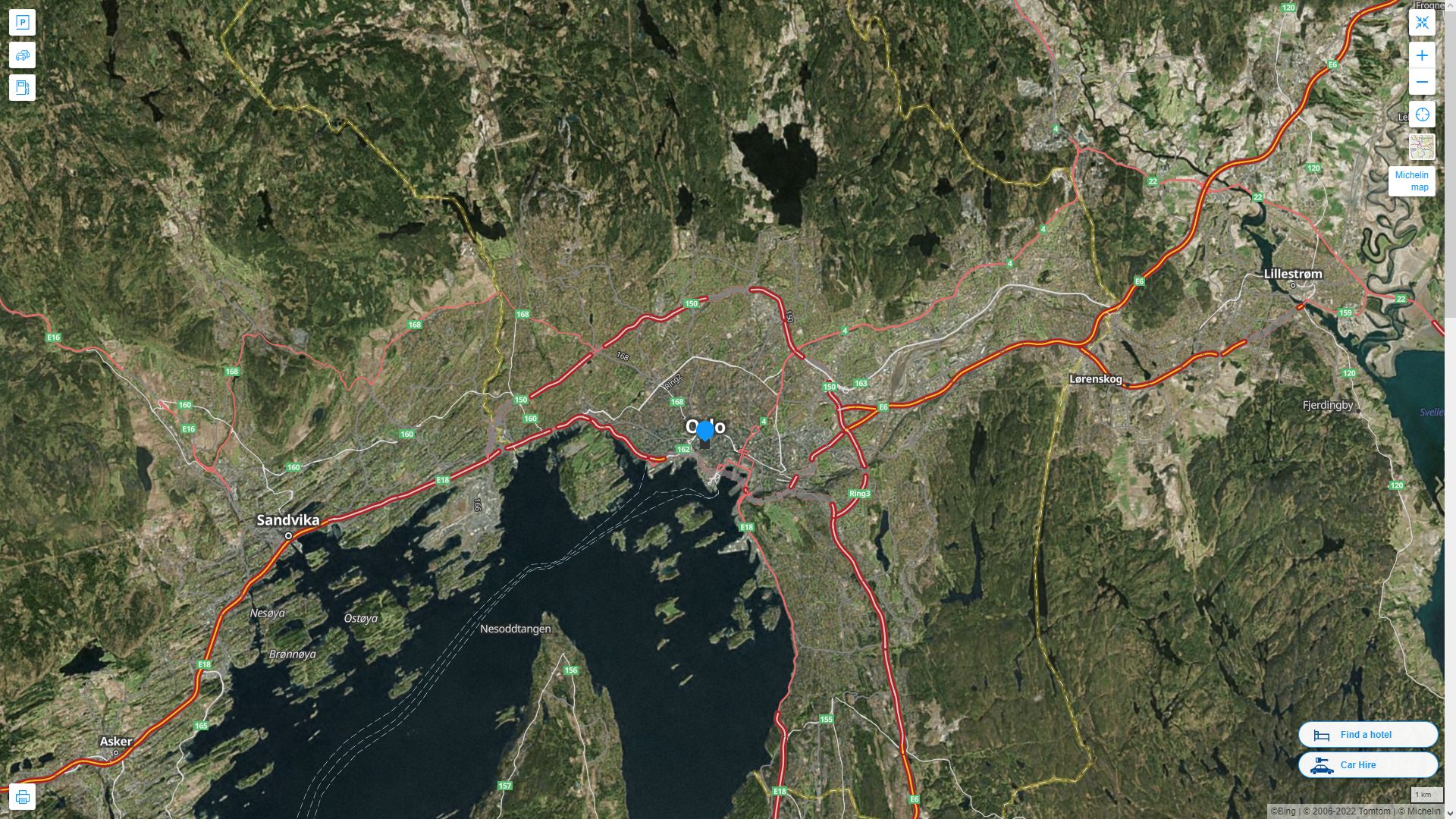 Oslo Norvege Autoroute et carte routiere avec vue satellite